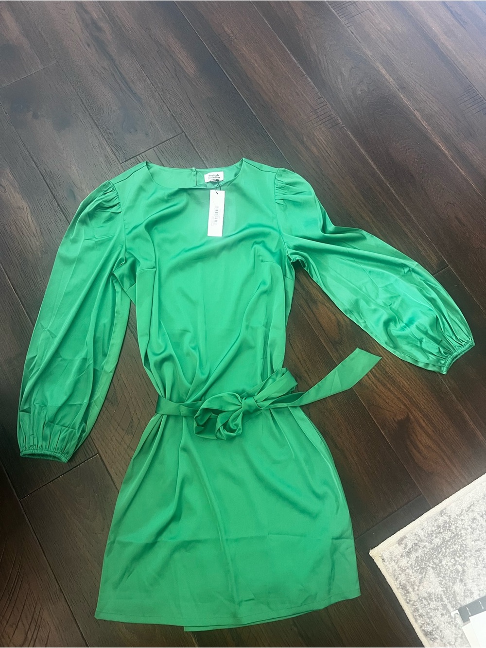 Belted silky emerald stretch dress